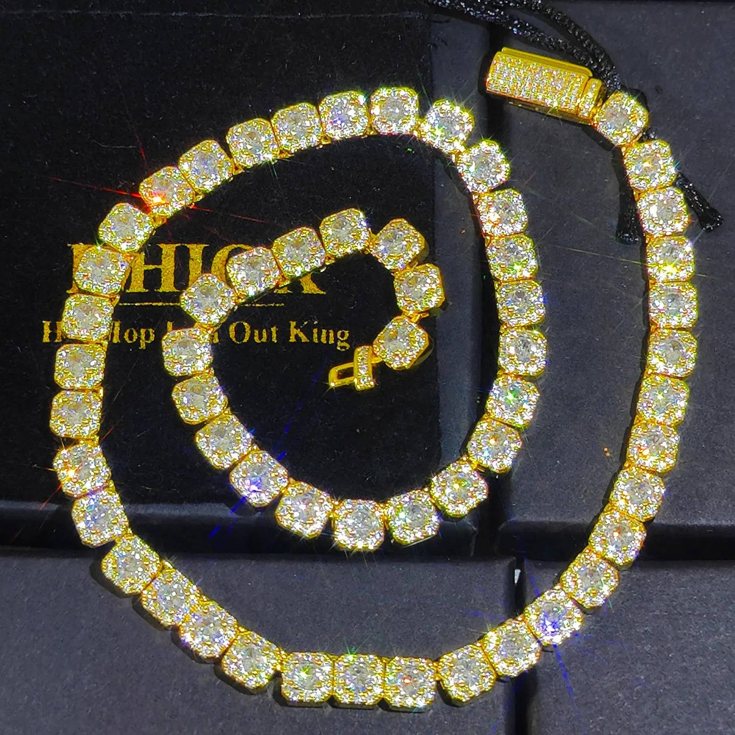 Pavé-Clustered Diamond Tennis Chain Cuban Link Chain/Bracelet