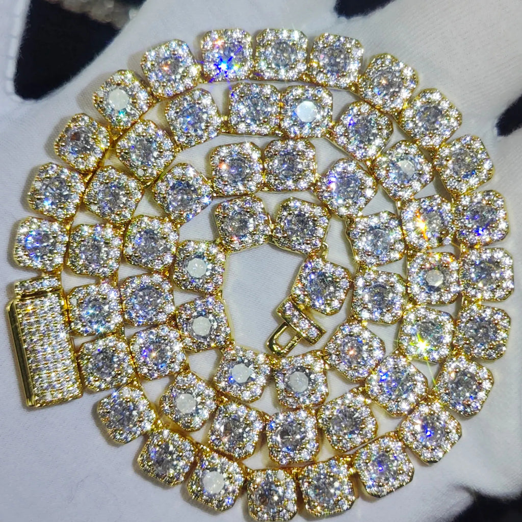 Pavé-Clustered Diamond Tennis Chain Cuban Link Chain/Bracelet