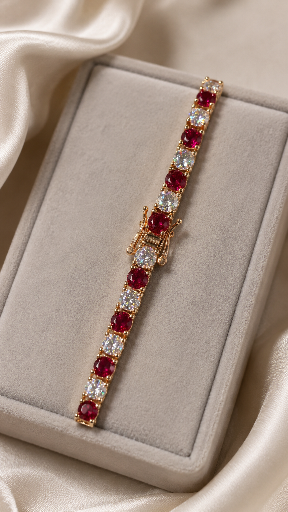 3mm 4mm VVS Moissanite+Red Ruby Stone S925 Sterling Silver Tennis Bracelet