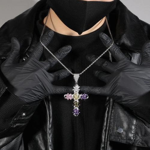 Pavé-Drenched Flower Cross Pendant