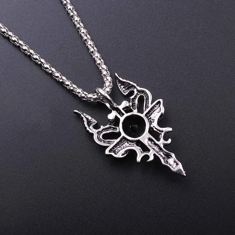 Double Dragon Black Gem Cross Necklace