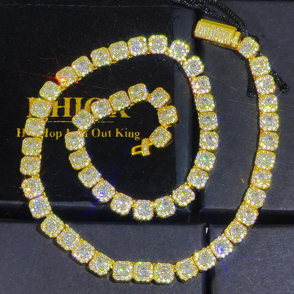 Pavé-Clustered Diamond Tennis Chain Cuban Link Chain/Bracelet