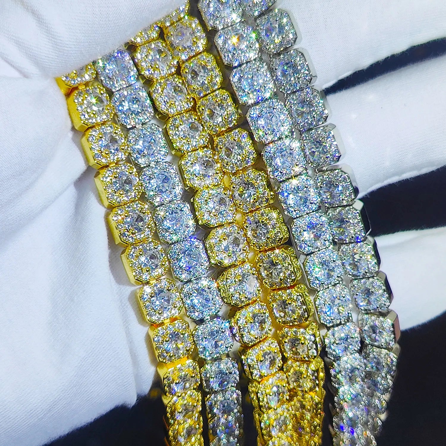 Pavé-Clustered Diamond Tennis Chain Cuban Link Chain/Bracelet