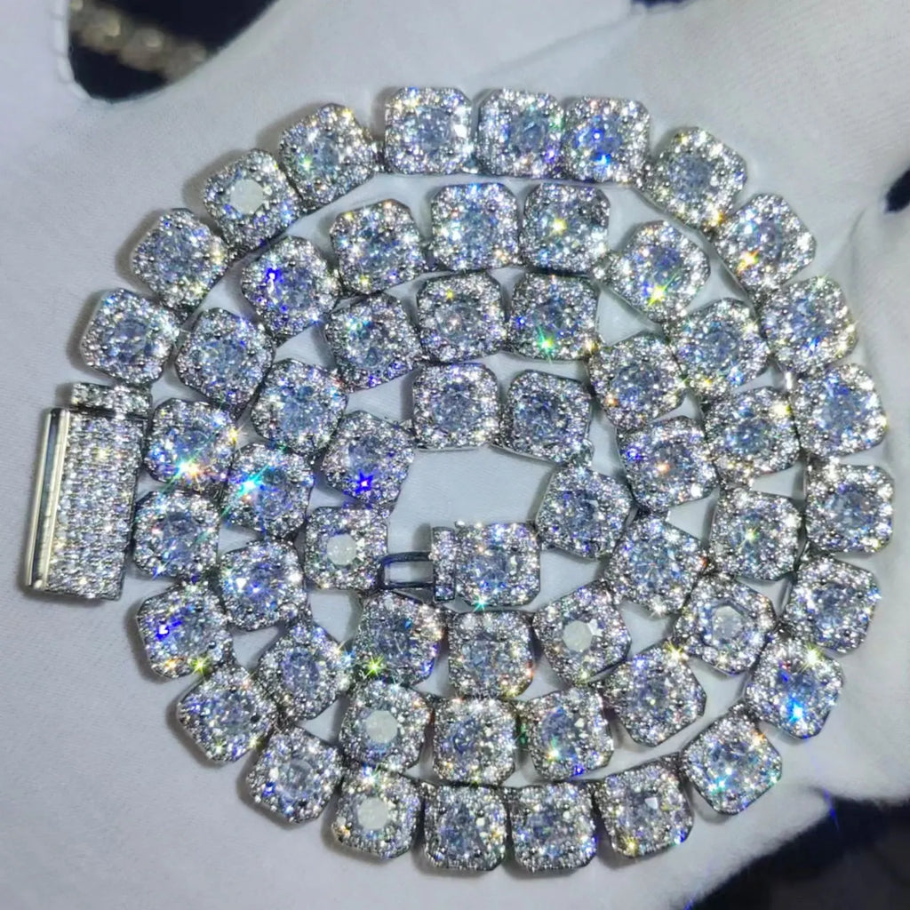 Pavé-Clustered Diamond Tennis Chain Cuban Link Chain/Bracelet