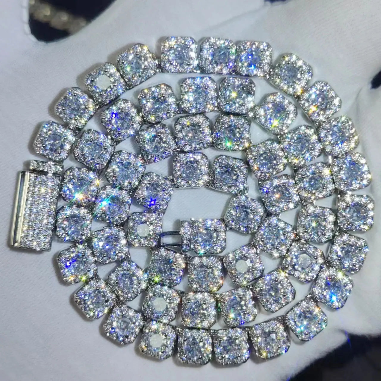 Pavé-Clustered Diamond Tennis Chain Cuban Link Chain/Bracelet
