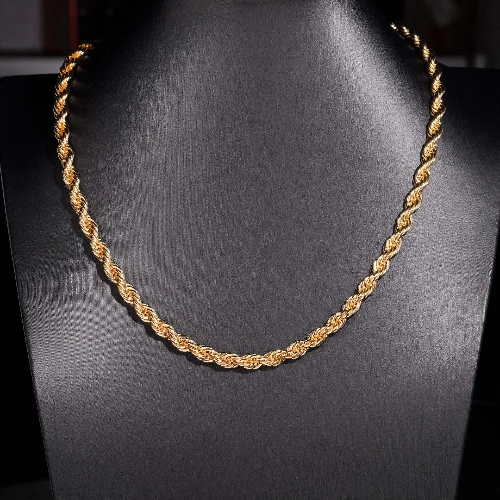 Iced Out Moissanite Rope Chain Necklace 925 Silver Buckle Hiphop Jewelry 18K Gold Plated Men Link Necklace Stainless Steel