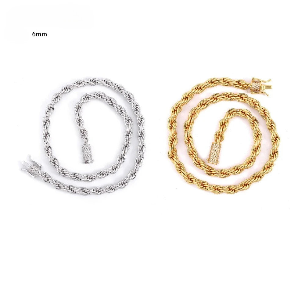 Iced Out Moissanite Rope Chain Necklace 925 Silver Buckle Hiphop Jewelry 18K Gold Plated Men Link Necklace Stainless Steel