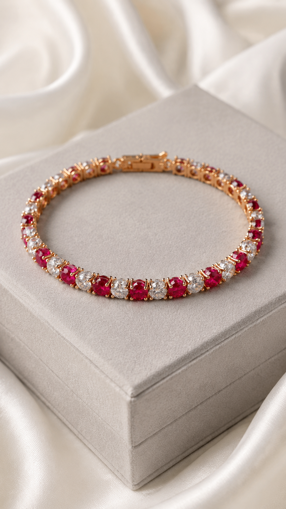 3mm 4mm VVS Moissanite+Red Ruby Stone S925 Sterling Silver Tennis Bracelet