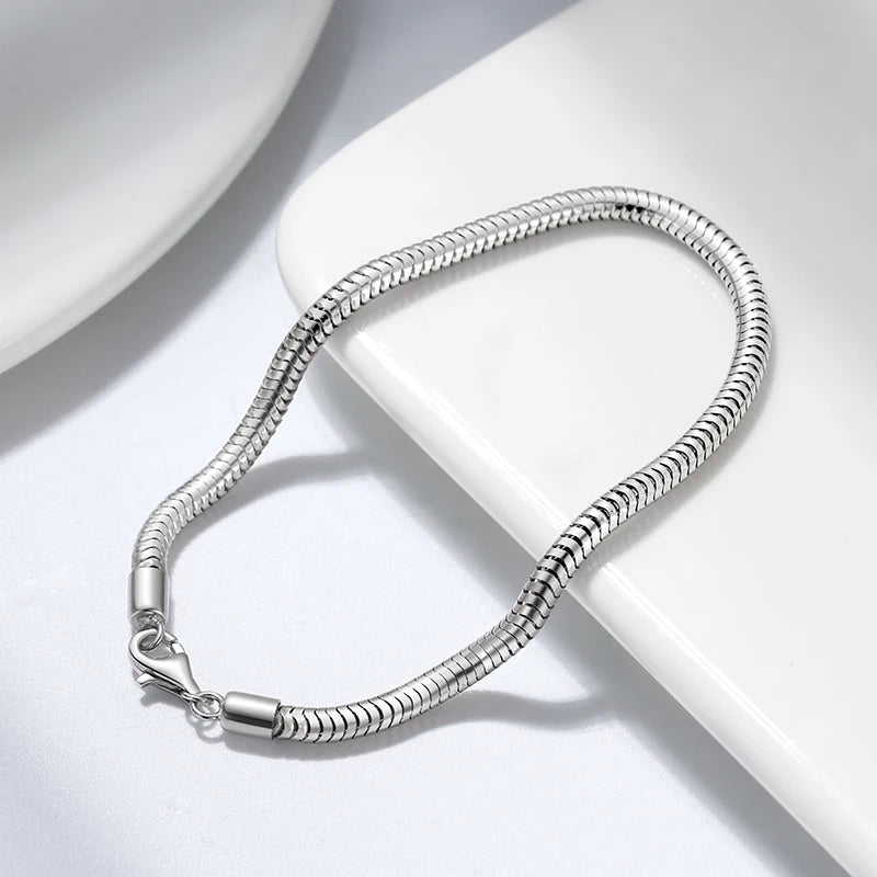 RINNTIN SB100 6.5, 7, 7.5, 8, Inch 925 Silver Italian Solid 3mm Snake Dome Herringbone Chain Link Bracelet for Women Men