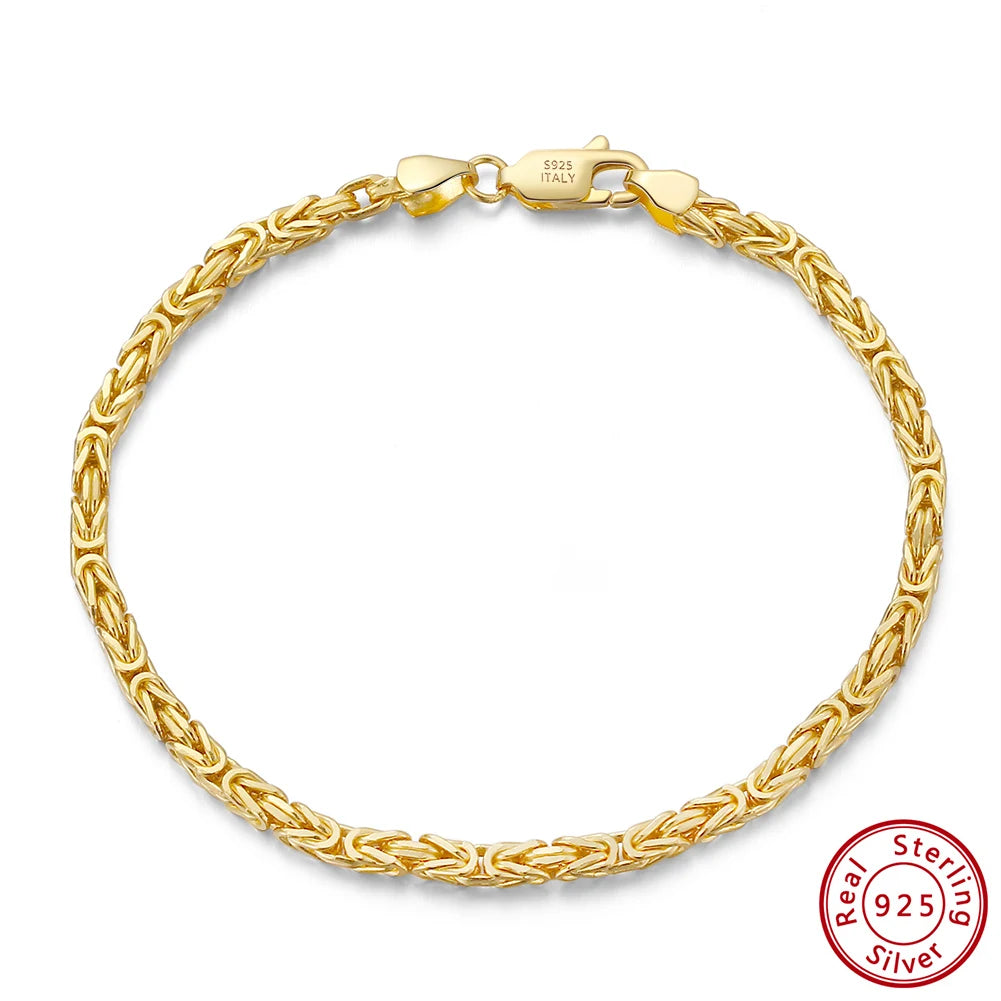 RINNTIN BSB122 Handmade Italian 925 Sterling Silver 18K Gold 2.5mm Flat Byzantine Link Chain Bracelet for Women Men