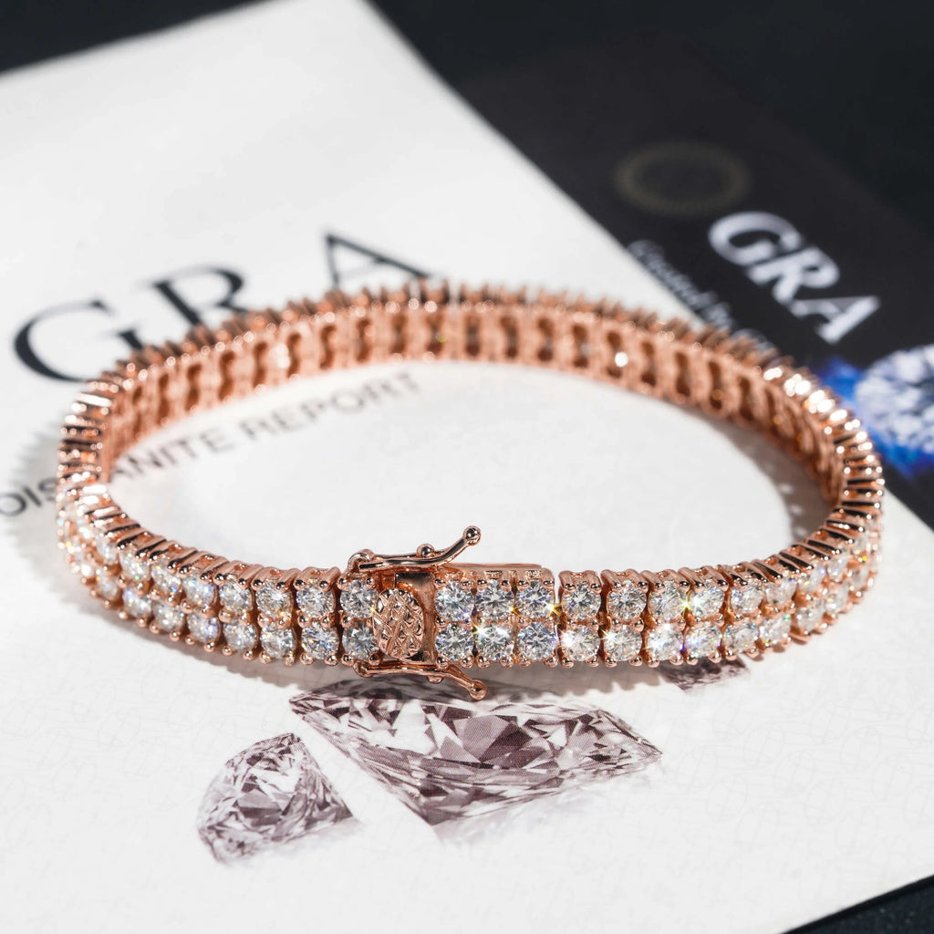 Double Rows Diamond 6mm Width Tennis Chain Silver 925 Vvs Moissanite Hip Hop Jewelry Lab Diamond Tennis Bracelet