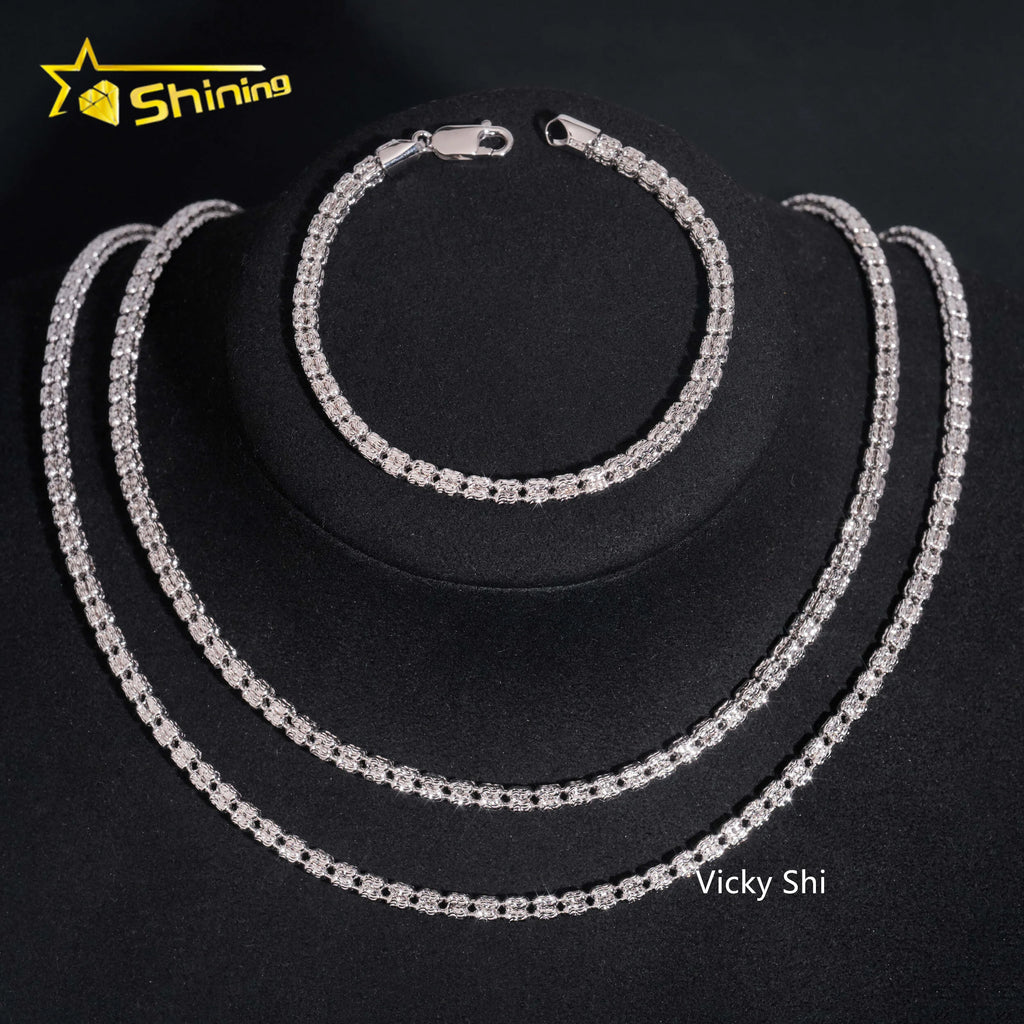 Best Selling 925 Sterling Silver Jewelry 4MM Rope Chain Beads Hip Hop Necklace Men Franco Chain Cuban Link