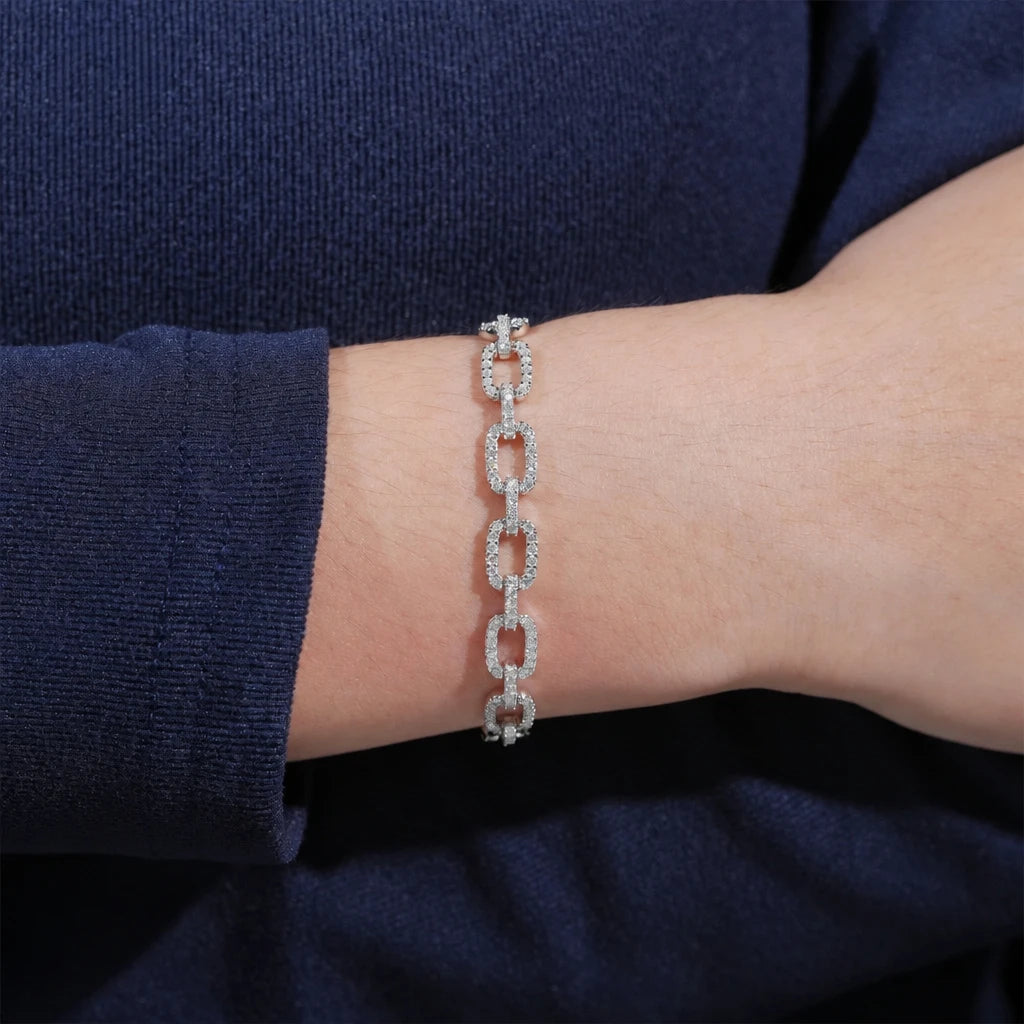 925 Sterling Silver Iced Moissanite Paper Clip Cuban Bracelet