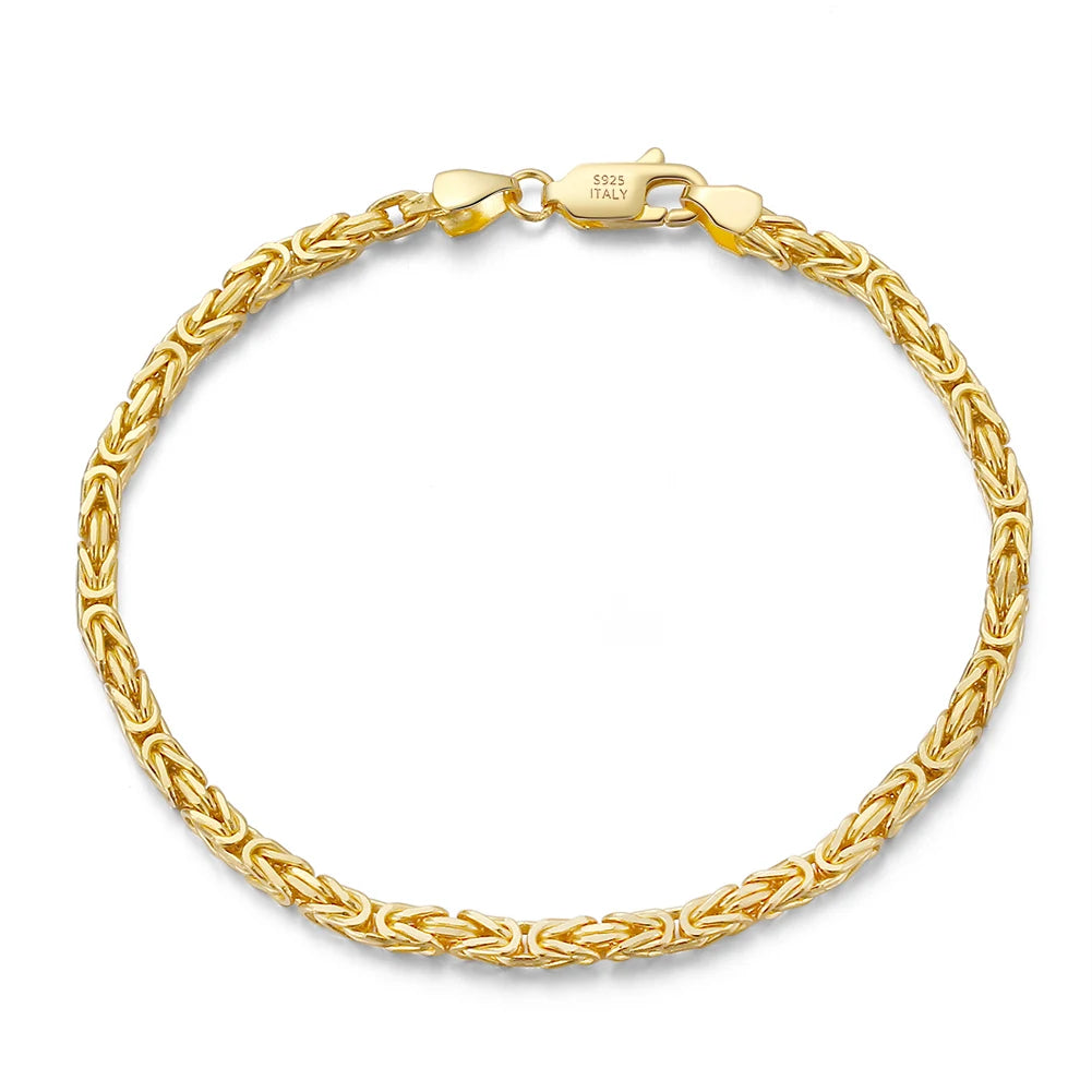 RINNTIN BSB122 Handmade Italian 925 Sterling Silver 18K Gold 2.5mm Flat Byzantine Link Chain Bracelet for Women Men