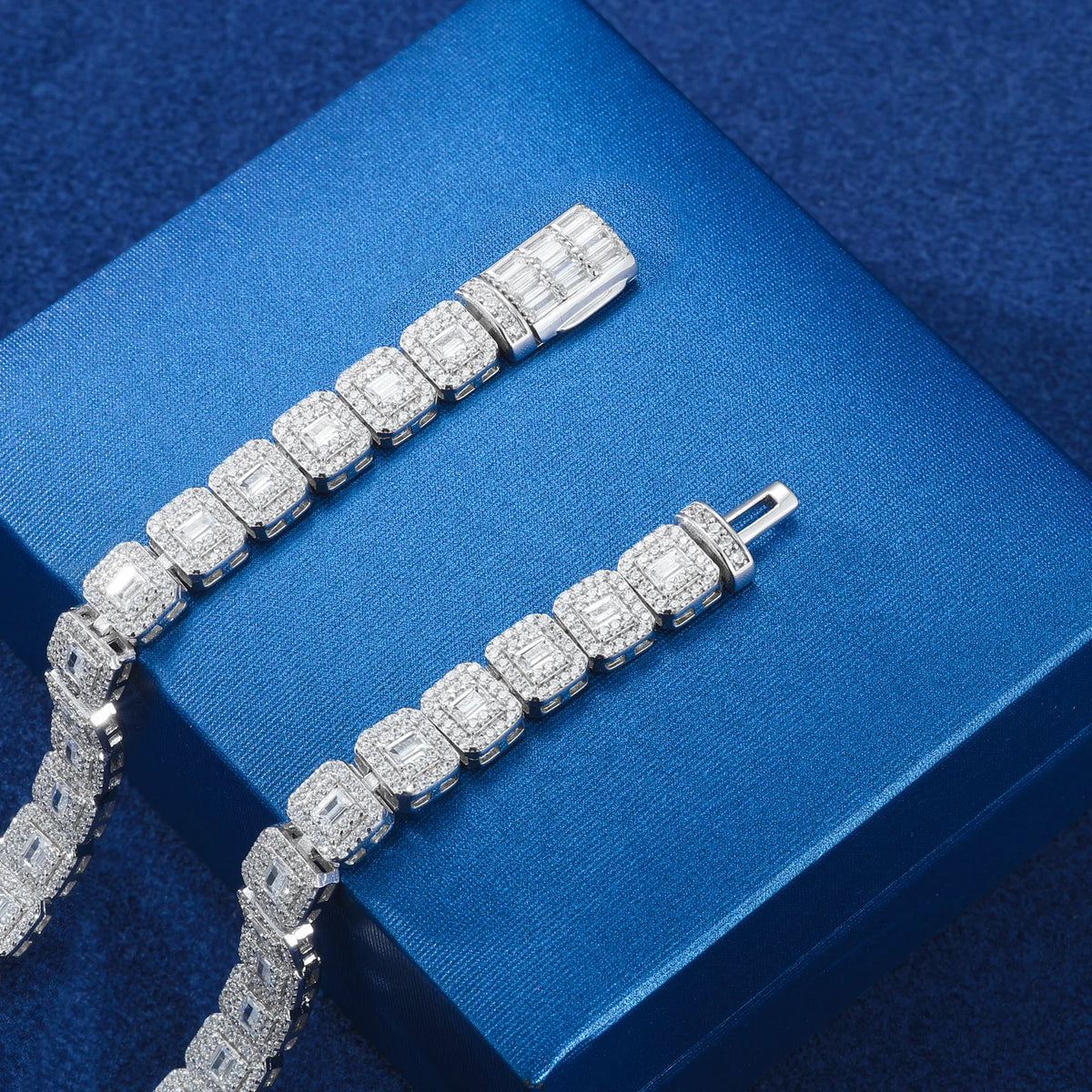 Hip Hop Jewelry 7.5mm White Gold 925 Silver Cluster VVS Baguette Moissanite Diamond Ice Out Tennis Bracelet for Men Women