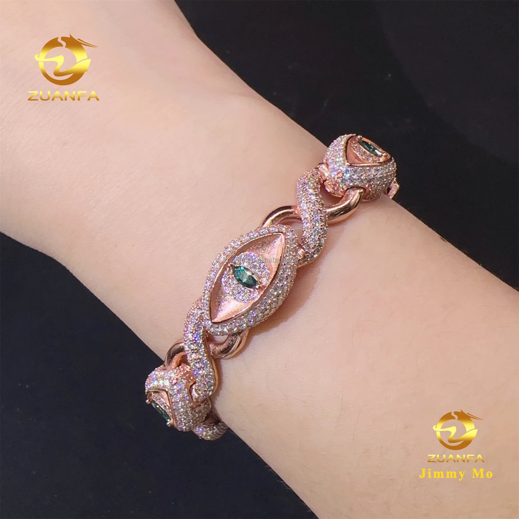 New Design Green Marquise Evil Eyes 12mm Rapper Jewelry GRA Certificate Iced Out S925 Moissanite Diamond Infinity Cuban Bracelet