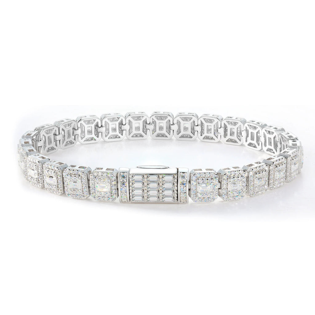 Hip Hop Jewelry 7.5mm White Gold 925 Silver Cluster VVS Baguette Moissanite Diamond Ice Out Tennis Bracelet for Men Women