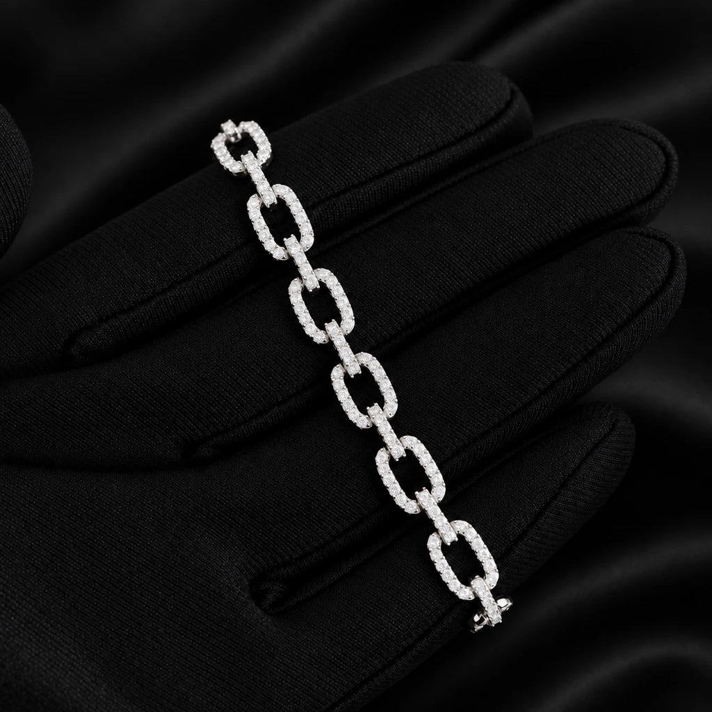 925 Sterling Silver Iced Moissanite Paper Clip Cuban Bracelet