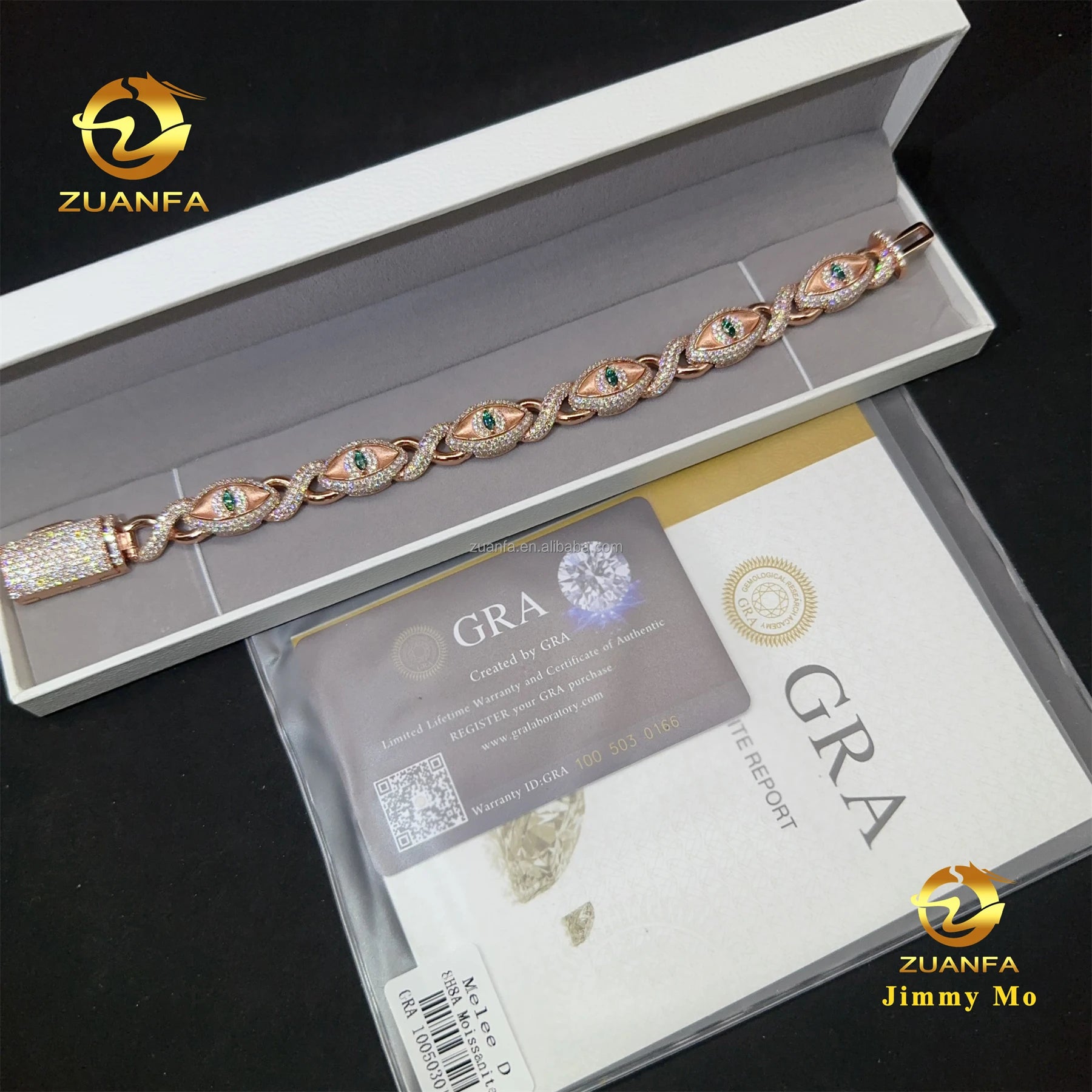 New Design Green Marquise Evil Eyes 12mm Rapper Jewelry GRA Certificate Iced Out S925 Moissanite Diamond Infinity Cuban Bracelet