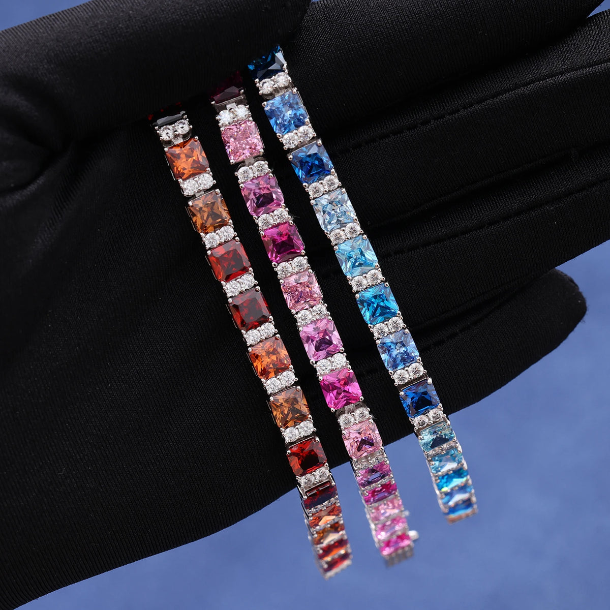 New Arrival Luxury Unisex S925 Tennis Bracelet Princess Cut VVS Moissanite Gradient Pink 6.5mm Fine Jewelry Party Gift Certified