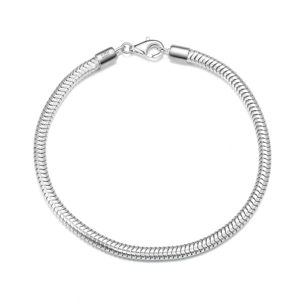 RINNTIN SB100 6.5, 7, 7.5, 8, Inch 925 Silver Italian Solid 3mm Snake Dome Herringbone Chain Link Bracelet for Women Men