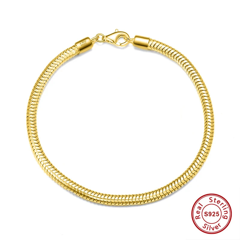 RINNTIN SB100 6.5, 7, 7.5, 8, Inch 925 Silver Italian Solid 3mm Snake Dome Herringbone Chain Link Bracelet for Women Men