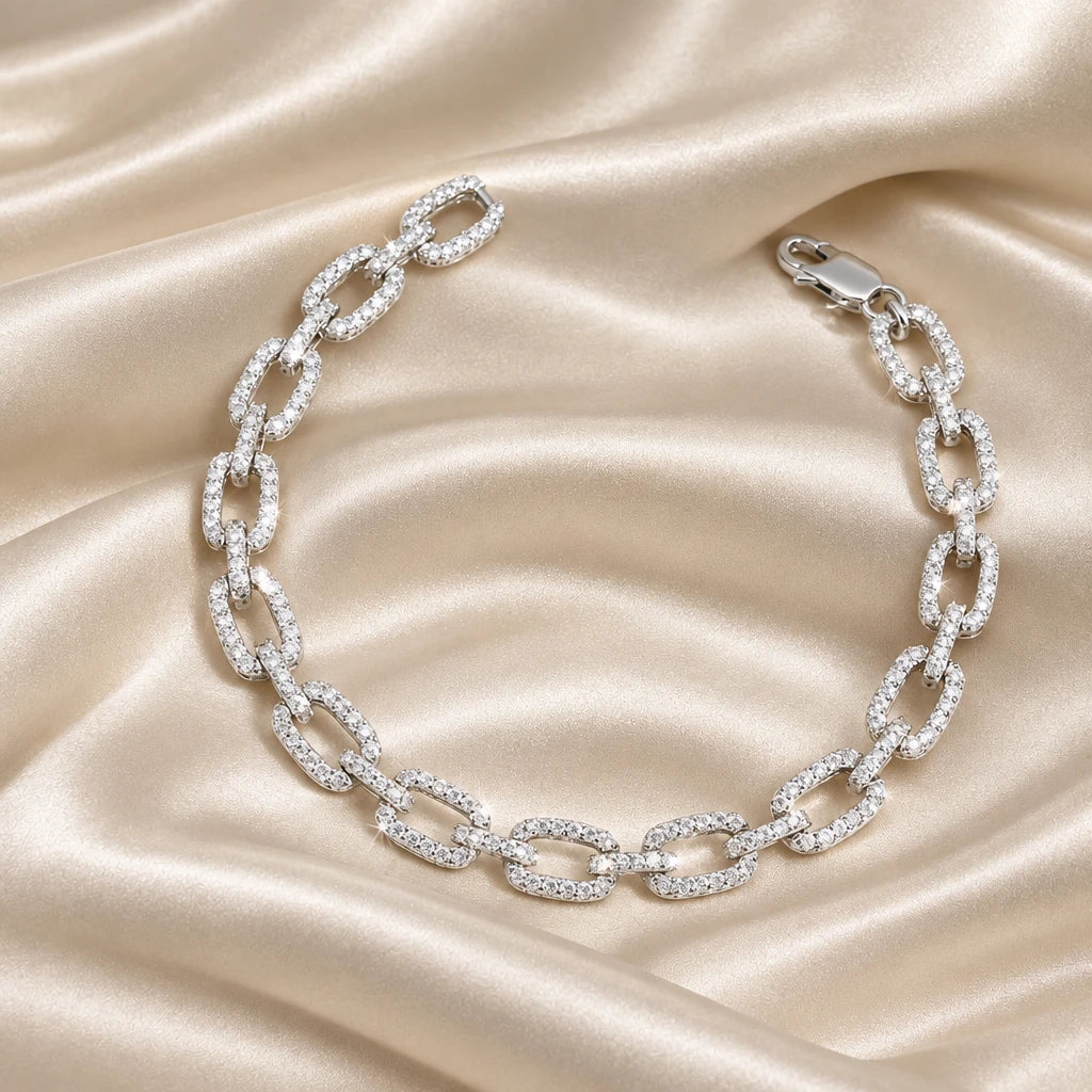 925 Sterling Silver Iced Moissanite Paper Clip Cuban Bracelet