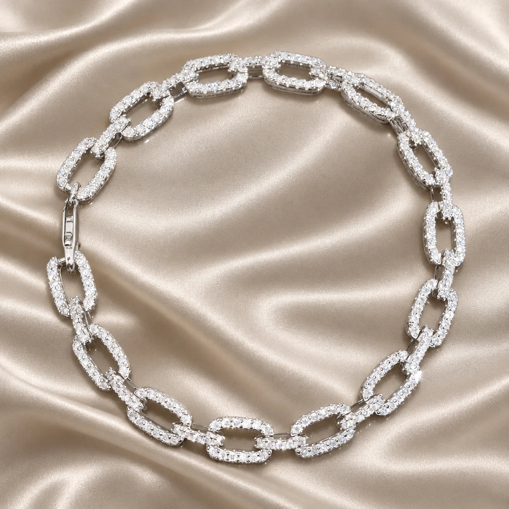 925 Sterling Silver Iced Moissanite Paper Clip Cuban Bracelet