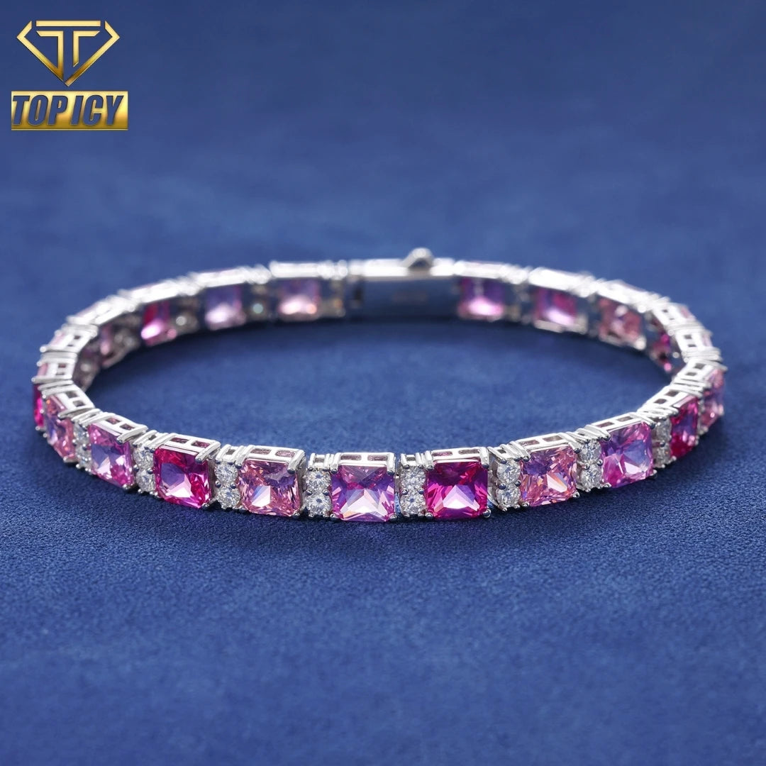 New Arrival Luxury Unisex S925 Tennis Bracelet Princess Cut VVS Moissanite Gradient Pink 6.5mm Fine Jewelry Party Gift Certified