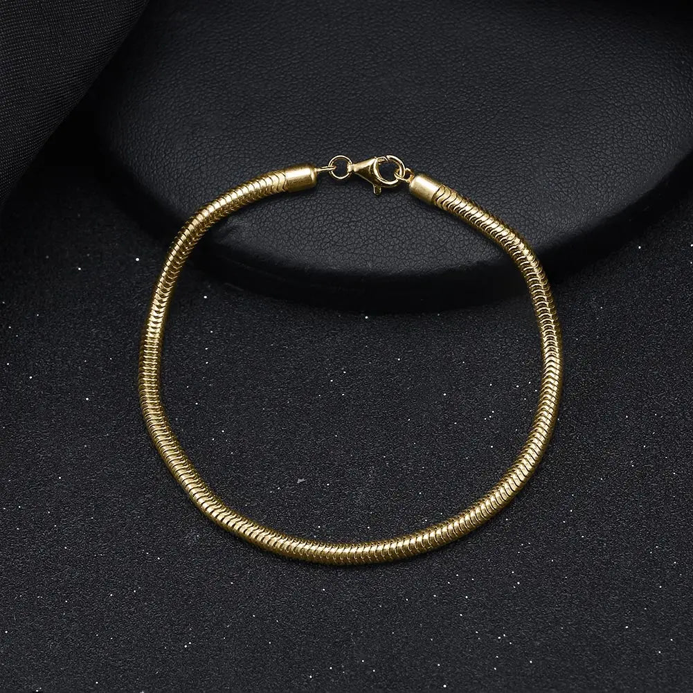 RINNTIN SB100 6.5, 7, 7.5, 8, Inch 925 Silver Italian Solid 3mm Snake Dome Herringbone Chain Link Bracelet for Women Men