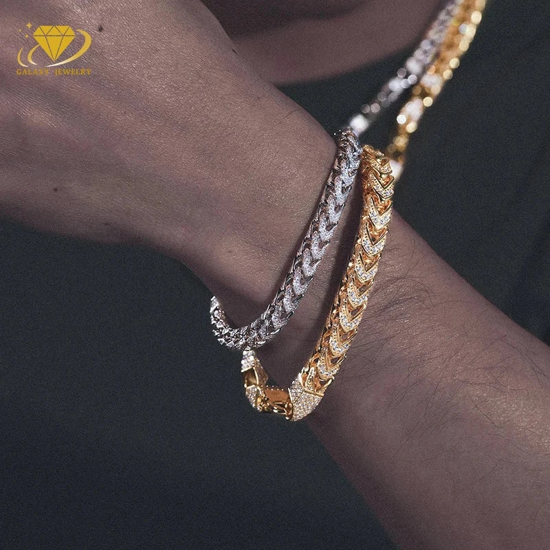Fine Jewelry Necklaces 925 Silver Franco Chain Stylish 6mm Vvs Moissanite Gemstone Bracelet Men Link Chain Jewellery
