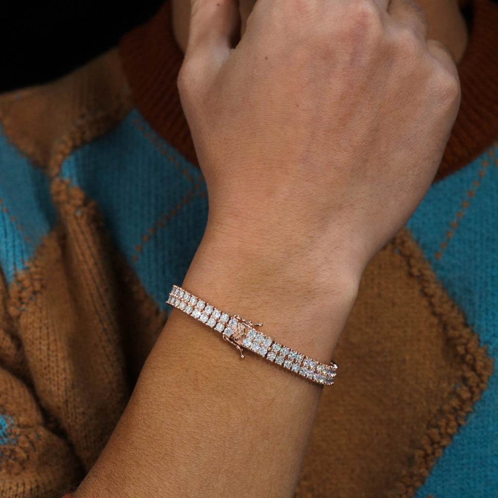 Double Rows Diamond 6mm Width Tennis Chain Silver 925 Vvs Moissanite Hip Hop Jewelry Lab Diamond Tennis Bracelet