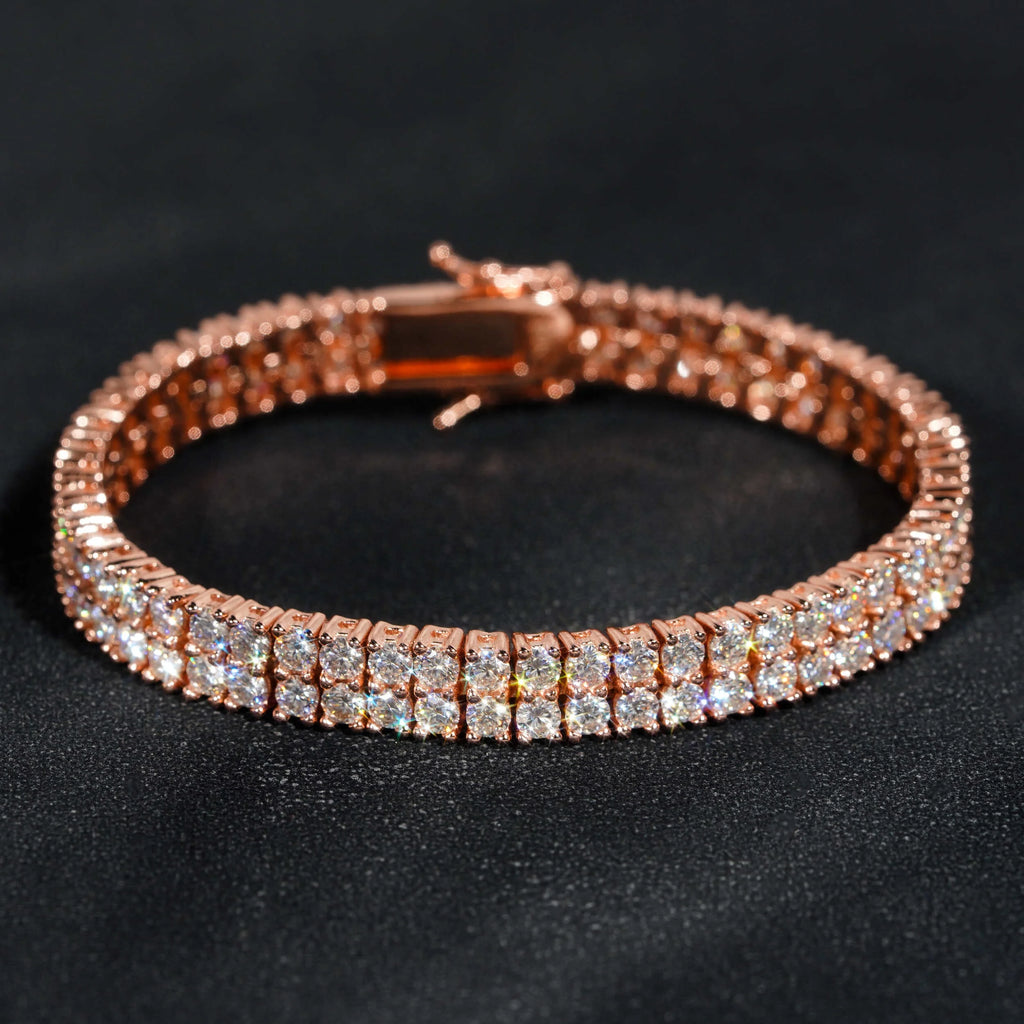 Double Rows Diamond 6mm Width Tennis Chain Silver 925 Vvs Moissanite Hip Hop Jewelry Lab Diamond Tennis Bracelet