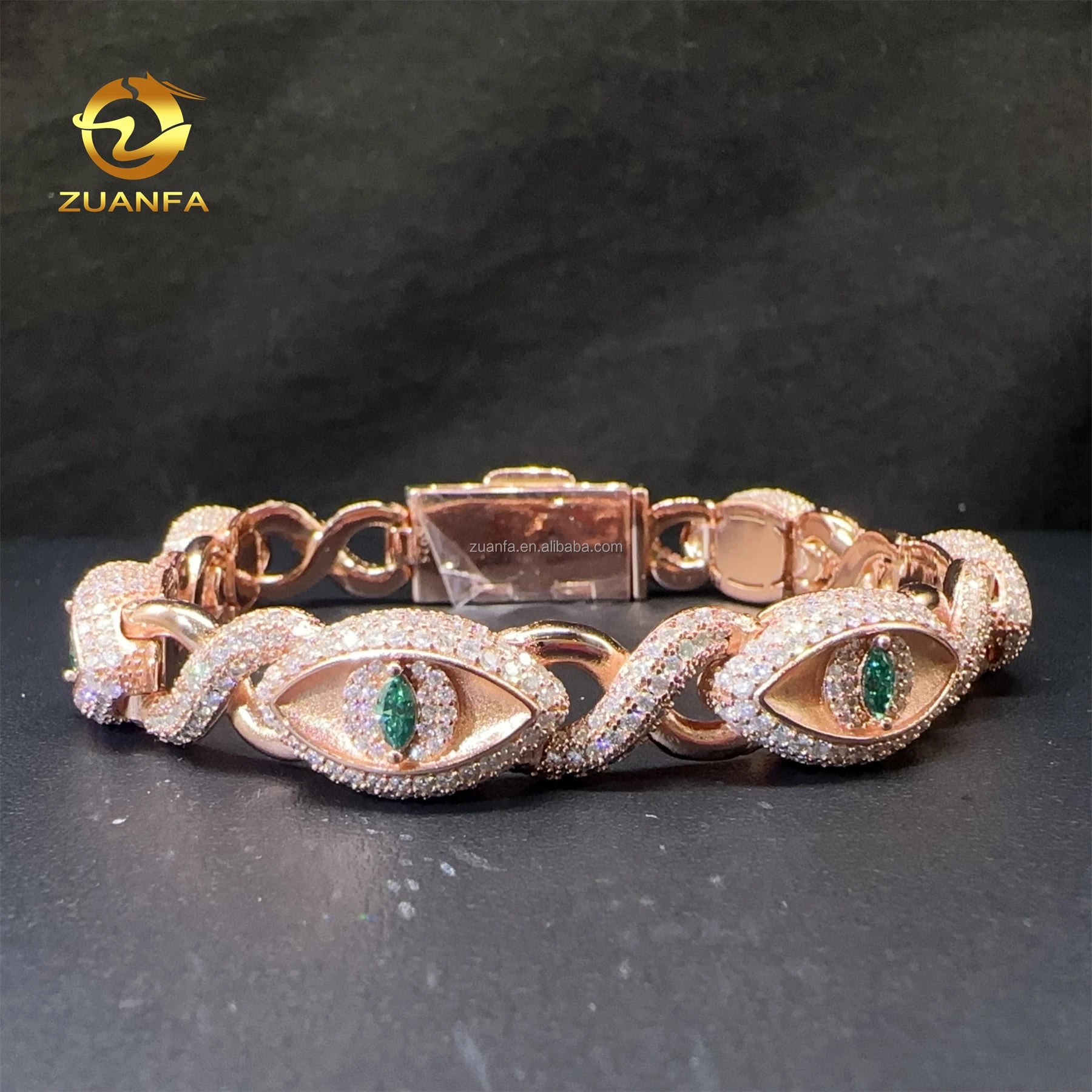 New Design Green Marquise Evil Eyes 12mm Rapper Jewelry GRA Certificate Iced Out S925 Moissanite Diamond Infinity Cuban Bracelet