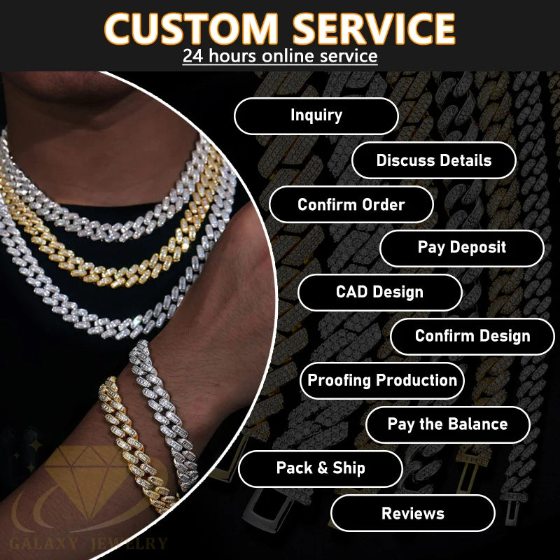 Fine Jewelry Necklaces 925 Silver Franco Chain Stylish 6mm Vvs Moissanite Gemstone Bracelet Men Link Chain Jewellery