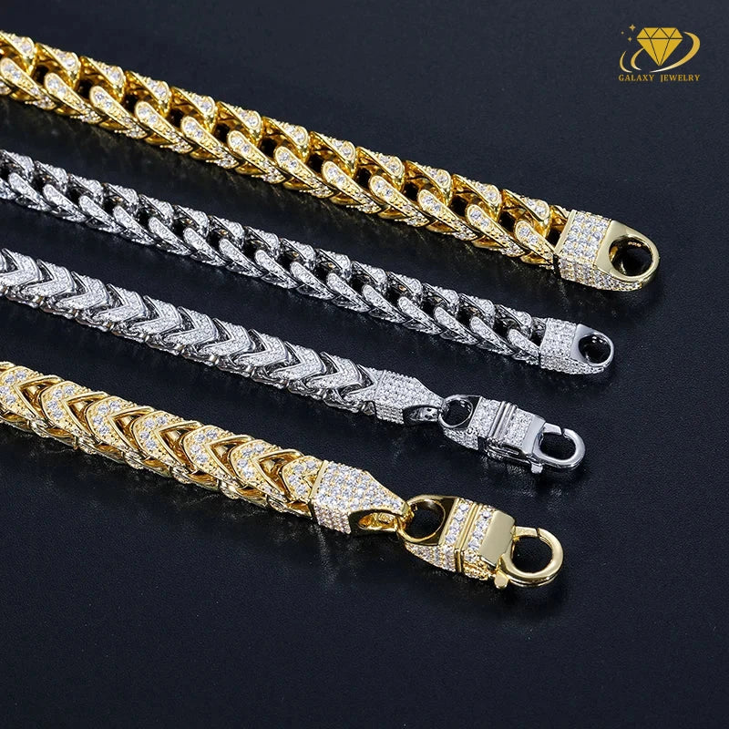 Fine Jewelry Necklaces 925 Silver Franco Chain Stylish 6mm Vvs Moissanite Gemstone Bracelet Men Link Chain Jewellery