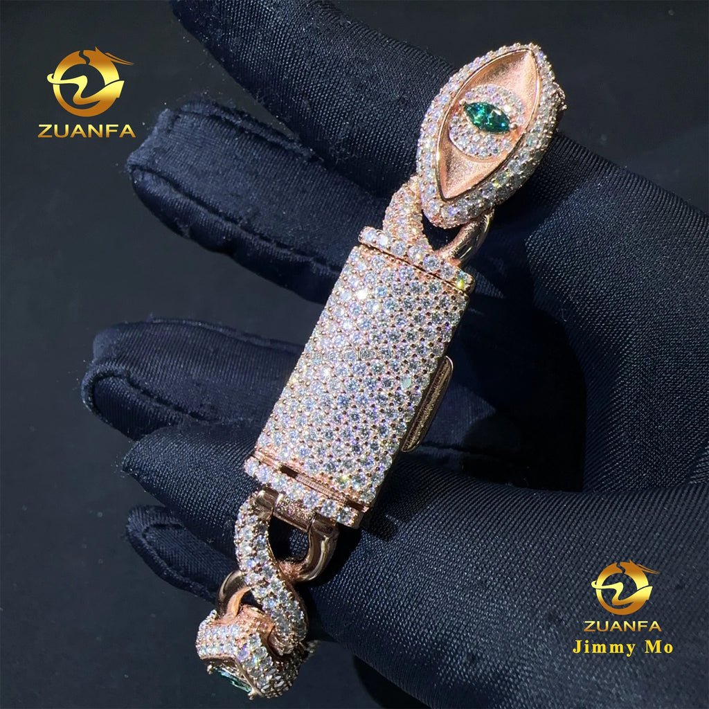 New Design Green Marquise Evil Eyes 12mm Rapper Jewelry GRA Certificate Iced Out S925 Moissanite Diamond Infinity Cuban Bracelet
