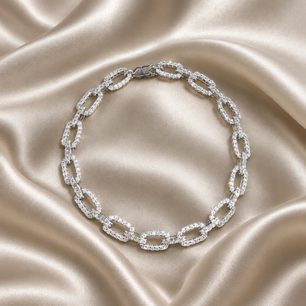 925 Sterling Silver Iced Moissanite Paper Clip Cuban Bracelet
