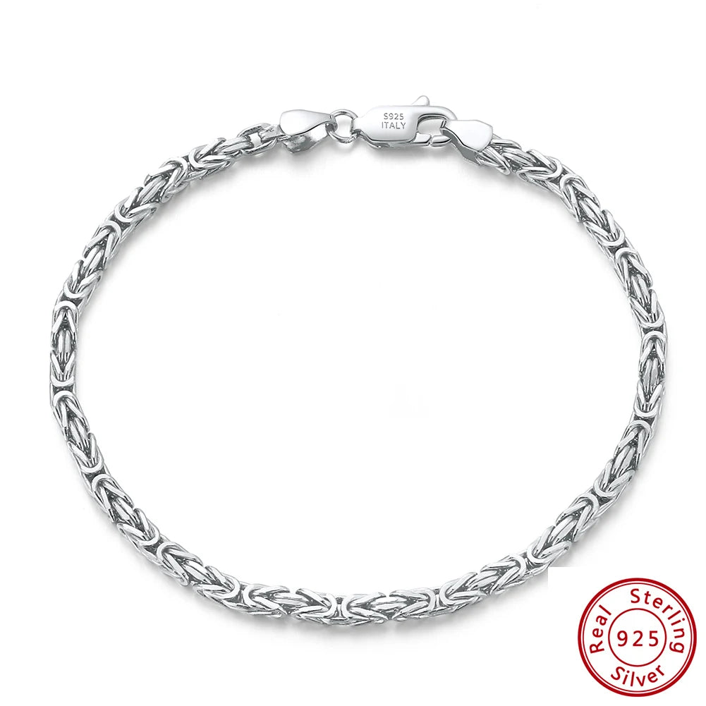 RINNTIN BSB122 Handmade Italian 925 Sterling Silver 18K Gold 2.5mm Flat Byzantine Link Chain Bracelet for Women Men