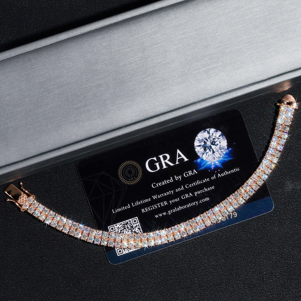 Double Rows Diamond 6mm Width Tennis Chain Silver 925 Vvs Moissanite Hip Hop Jewelry Lab Diamond Tennis Bracelet