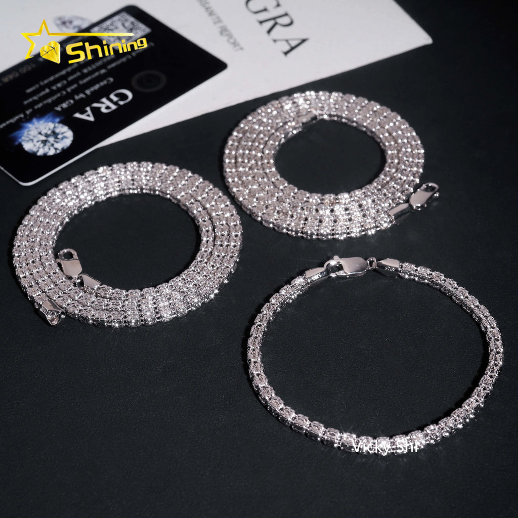 Best Selling 925 Sterling Silver Jewelry 4MM Rope Chain Beads Hip Hop Necklace Men Franco Chain Cuban Link