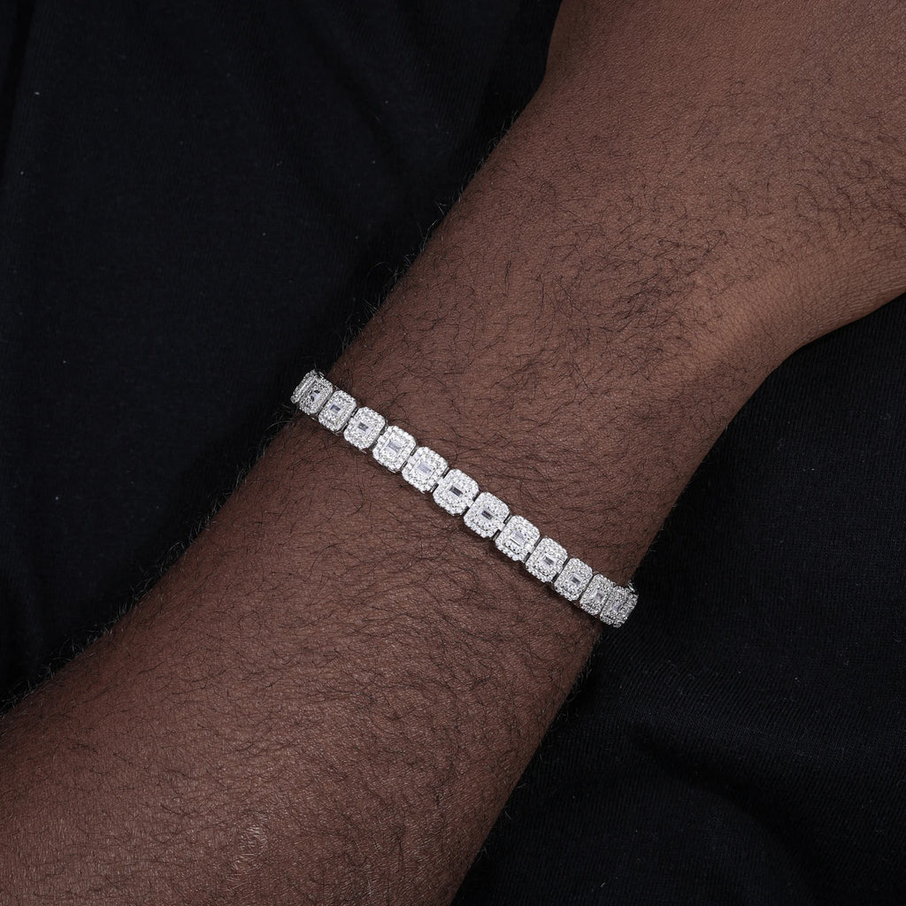Hip Hop Jewelry 7.5mm White Gold 925 Silver Cluster VVS Baguette Moissanite Diamond Ice Out Tennis Bracelet for Men Women