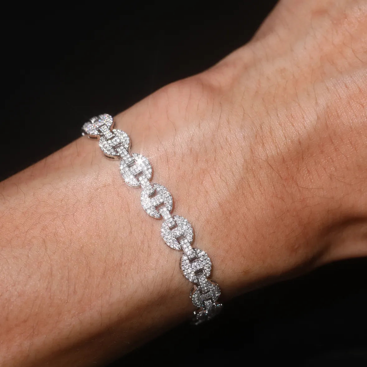 Iced Moissanite Coffee Bean Bracelet Chain