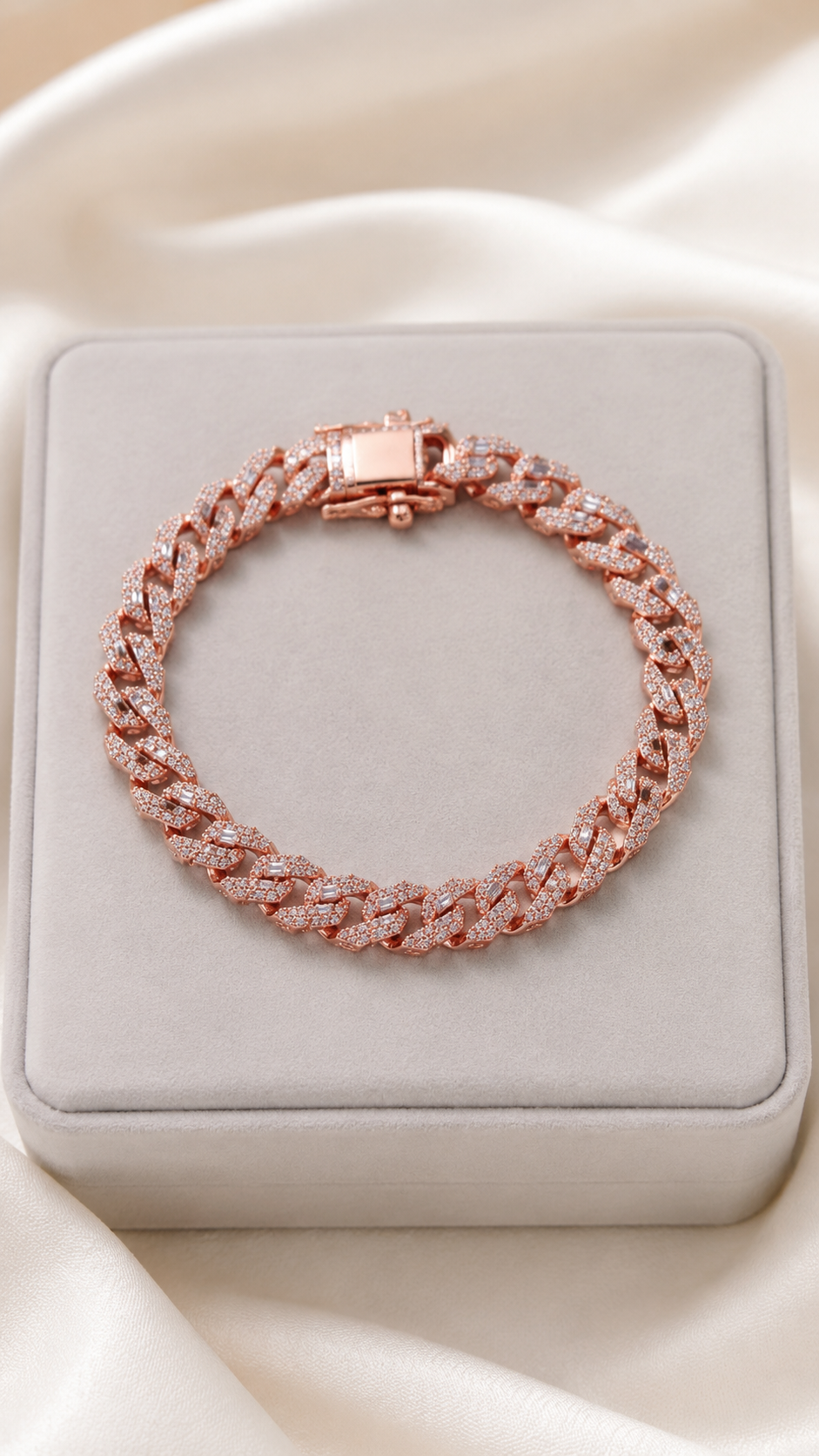 8-10mm Miami Cuban Link Chains Rose Gold 925 Sterling Silver Moissanite