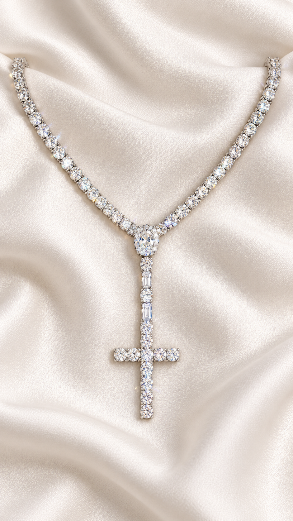 5mm Moissanite Tennis Necklace with Cross Pendant