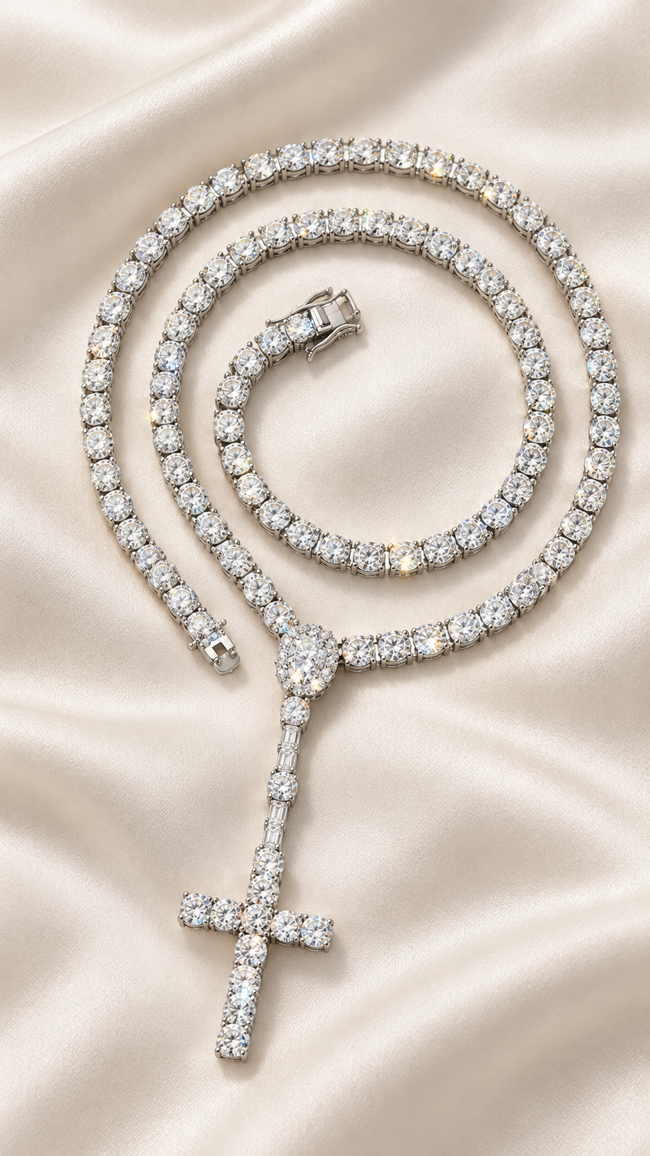 5mm Moissanite Tennis Necklace with Cross Pendant