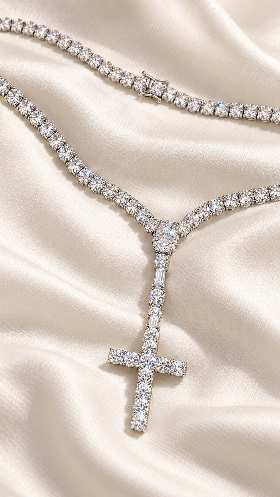 5mm Moissanite Tennis Necklace with Cross Pendant