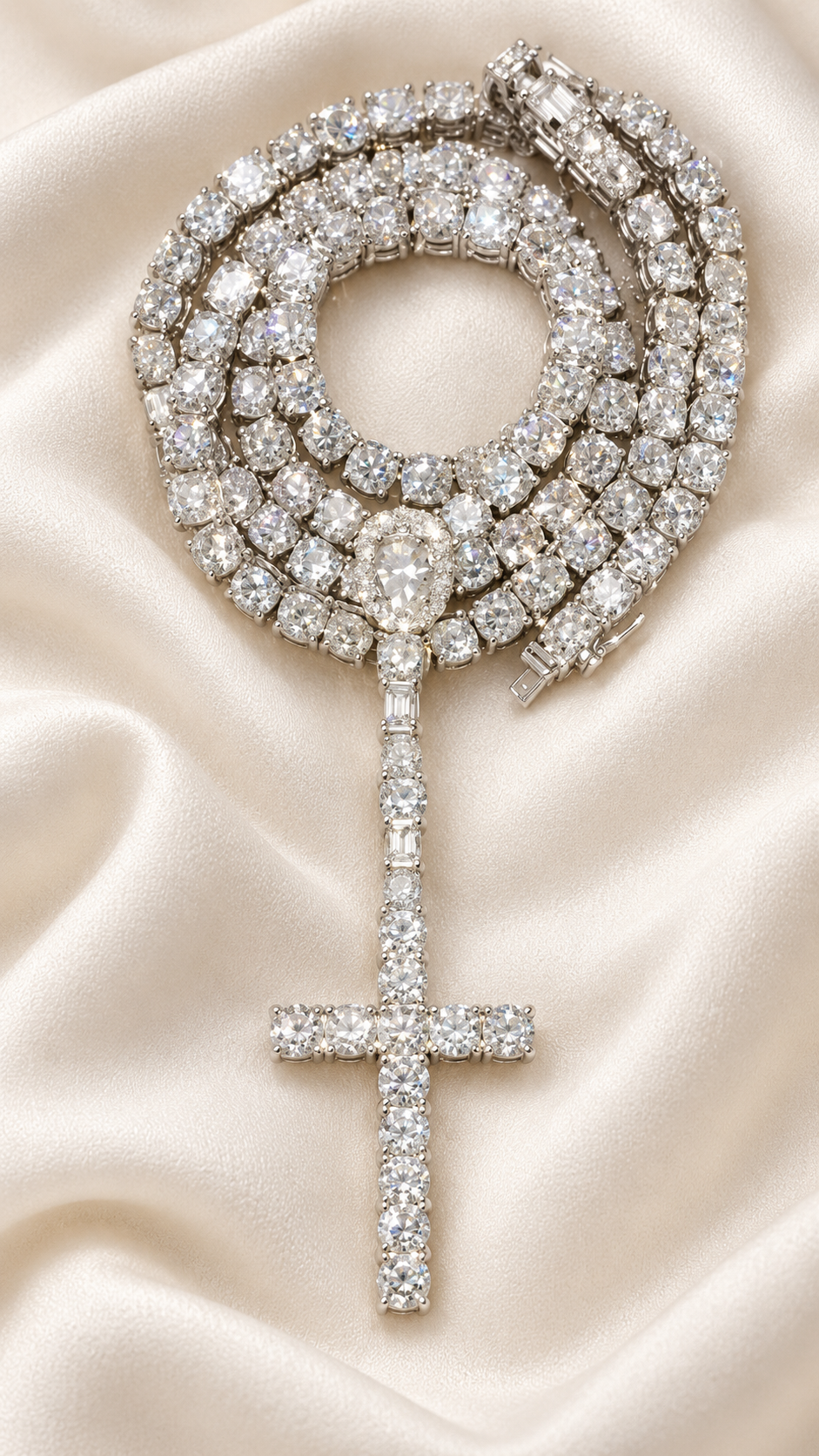 5mm Moissanite Tennis Necklace with Cross Pendant