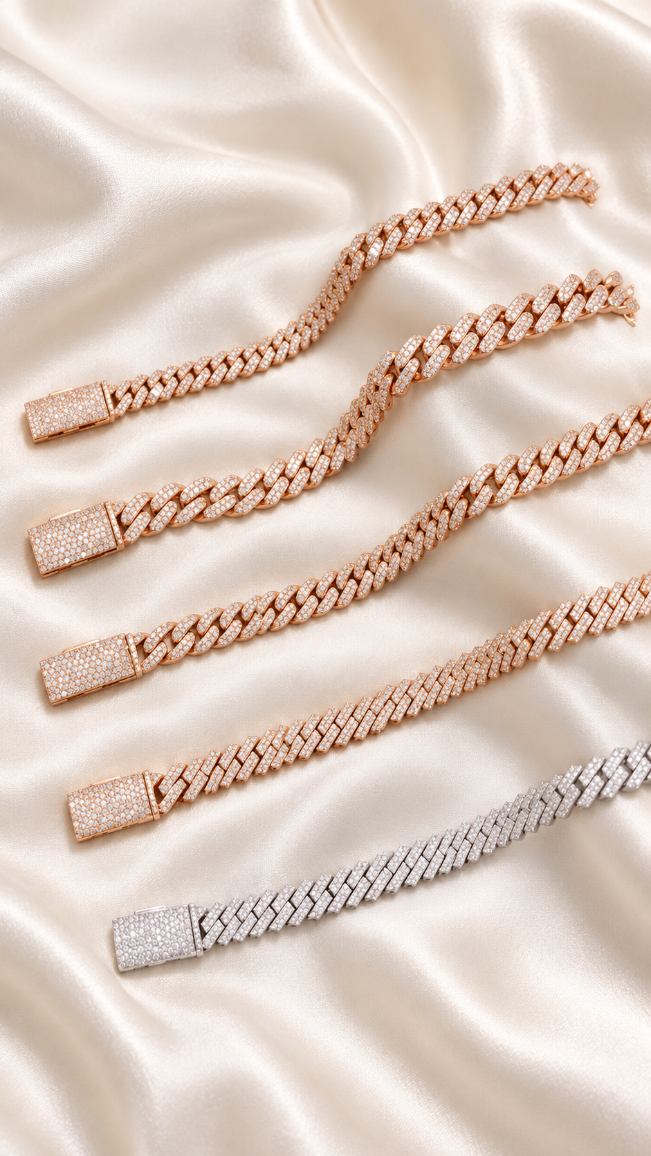 8-10mm Miami Cuban Link Chains Rose Gold 925 Sterling Silver Moissanite