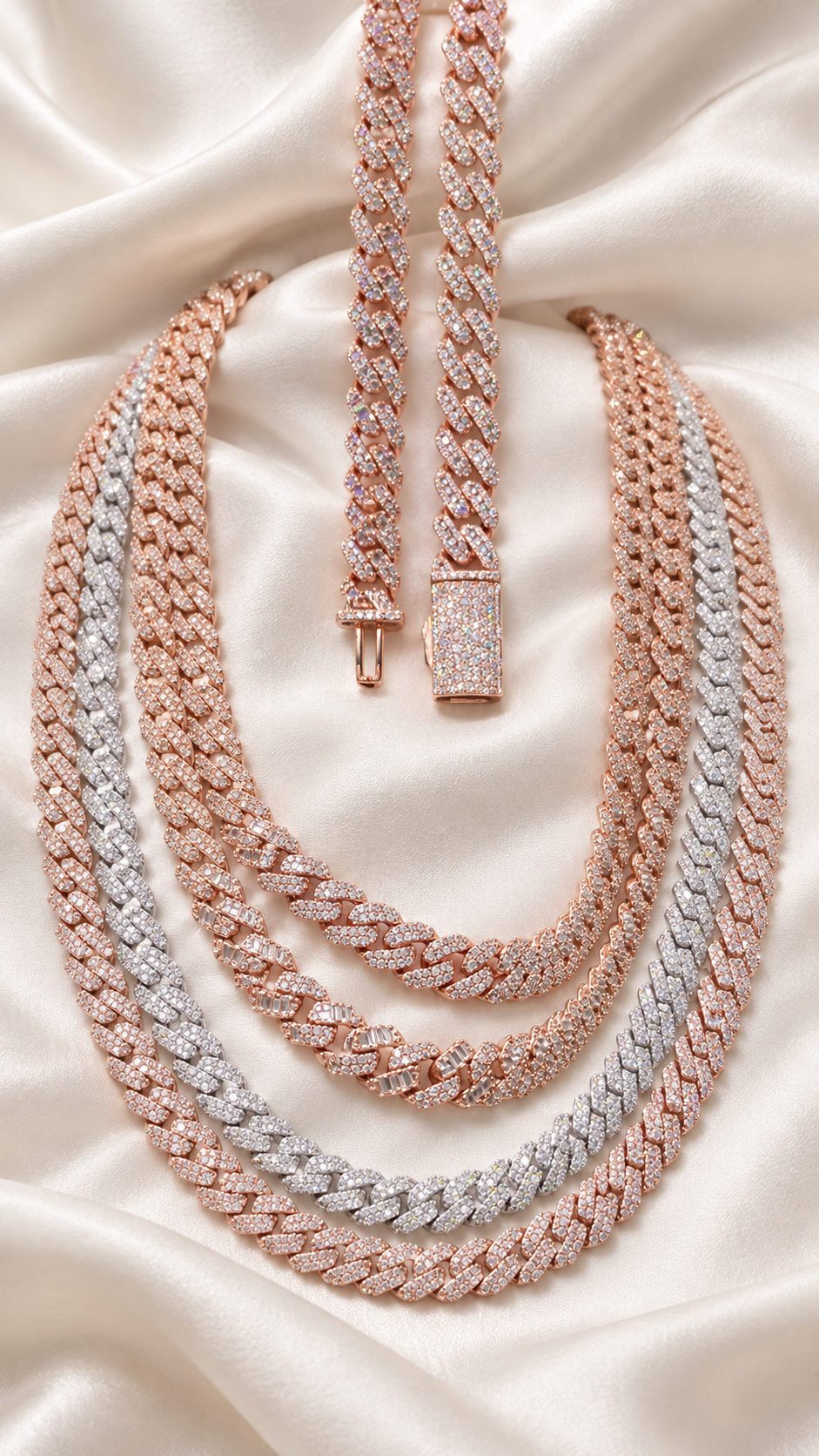 8-10mm Miami Cuban Link Chains Rose Gold 925 Sterling Silver Moissanite